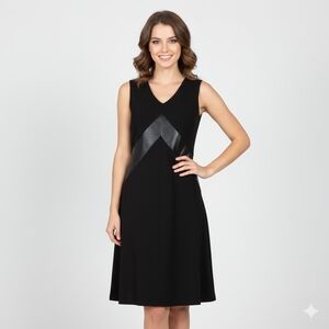 SZ12 Joseph Ribkoff Black Midi Dress with Faux Leather